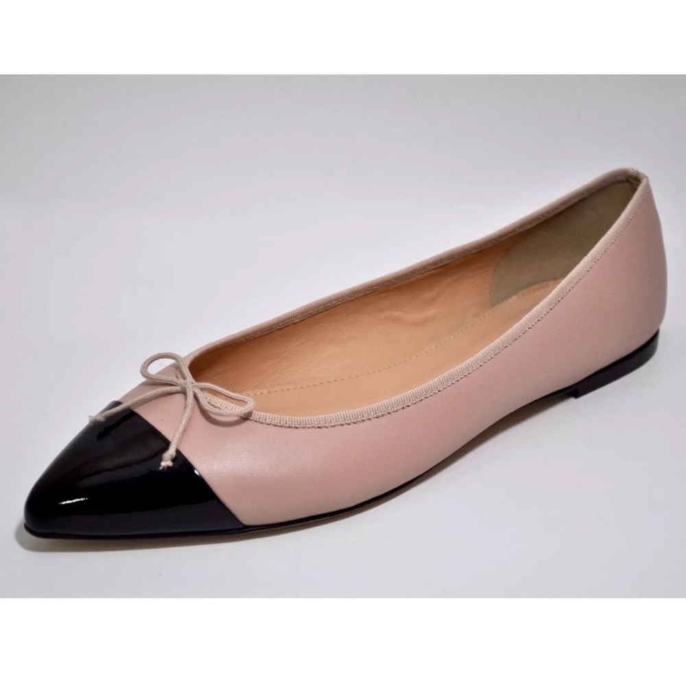 J. Crew Gemma Cap Toe Ballet Flats Black Beige 10M